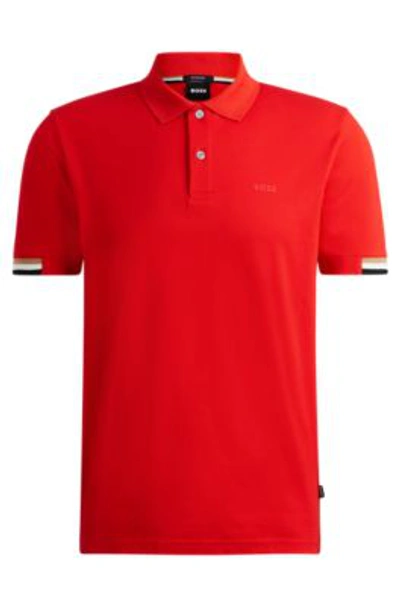 Hugo Boss Regular-fit Polo Shirt With Rubberized Logo In Red
