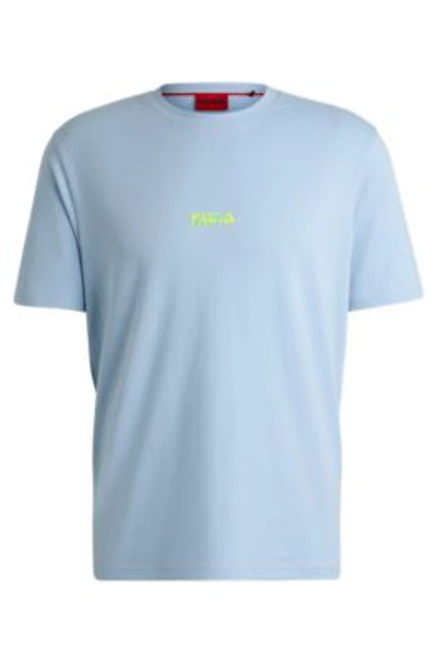 Hugo Cotton-jersey Relaxed-fit T-shirt With Double Logo In Light Blue
