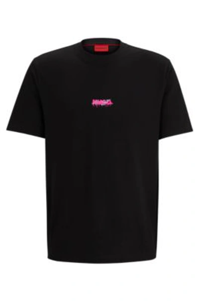 Hugo Cotton-jersey Relaxed-fit T-shirt With Double Logo In Black
