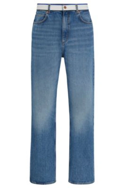 Hugo Mid-blue Denim Jeans With Logo-tape Waist