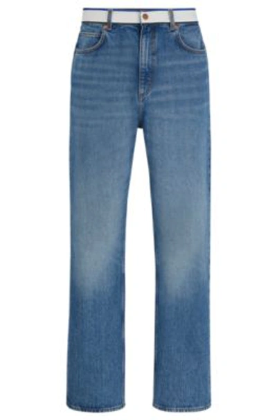 Hugo Boss Mid-blue Denim Jeans With Logo-tape Waist
