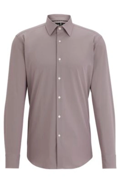 Hugo Boss Regular-fit Shirt In Structured Performance-stretch Material In Light Brown