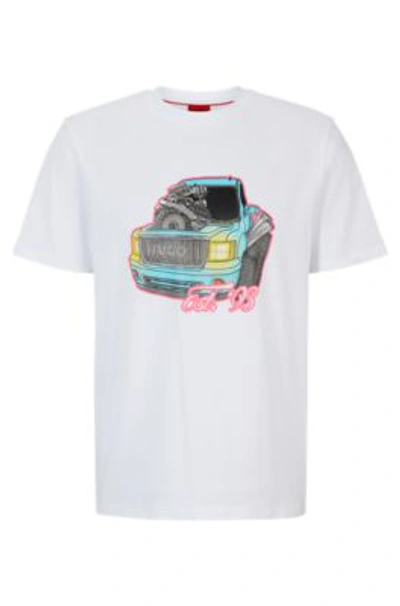 Hugo Relaxed-fit T-shirt In Cotton With Car Artwork In White