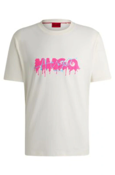 Hugo Cotton-jersey T-shirt With Double Logo In White