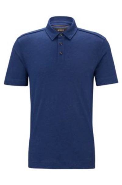 Hugo Boss Piping-detail Polo Shirt In Linen And Silk In Light Blue