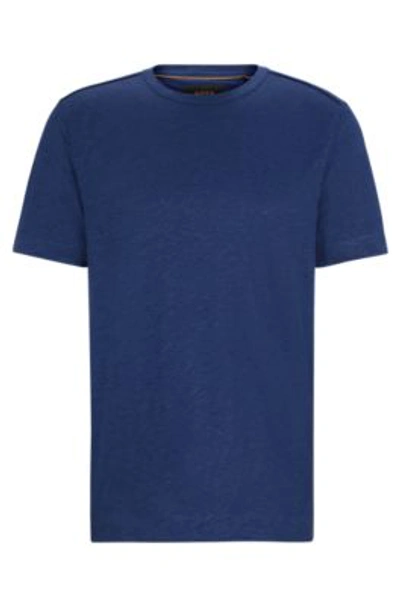 Hugo Boss Regular-fit T-shirt In Linen And Silk In Light Blue