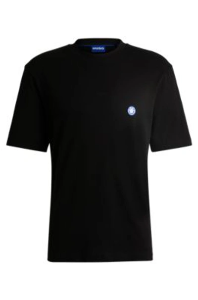 Hugo Cotton-jersey T-shirt With Smiley-face Logo In Black