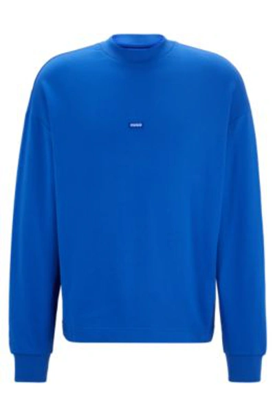 Hugo Cotton-terry Sweatshirt With Blue Logo Label In Light Blue