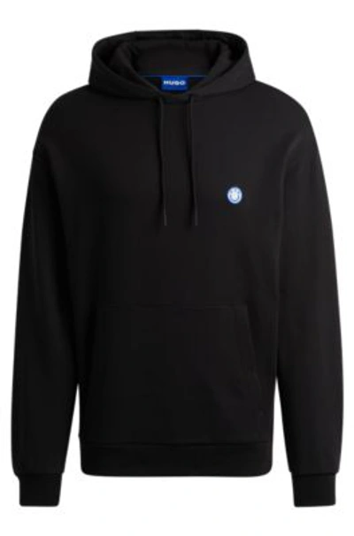 Hugo Cotton-terry Hoodie With Smiley-face Logo In Black