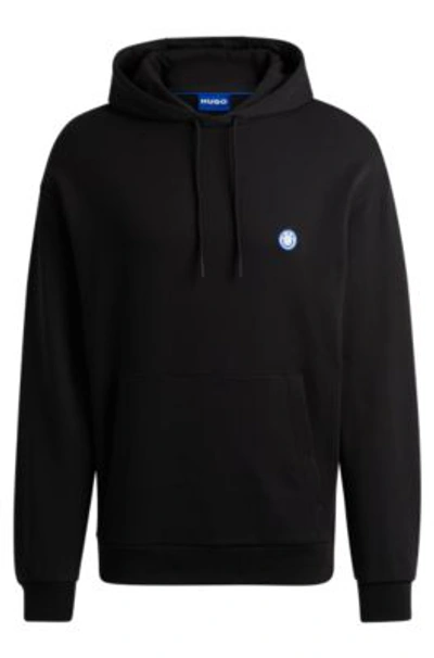 Hugo Boss Cotton-terry Hoodie With Smiley-face Logo In Black