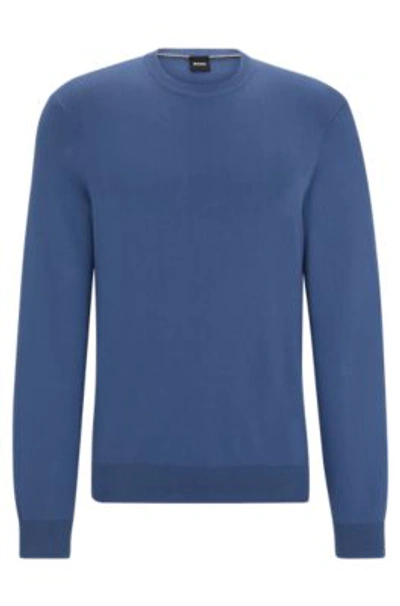 Hugo Boss Regular-fit Sweater In 100% Cotton With Ribbed Cuffs In Light Blue