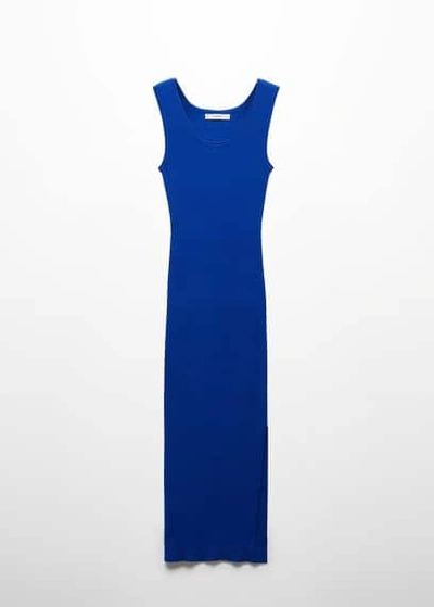 Mango Ribbed Long Dress Vibrant Blue In Bleu Électrique