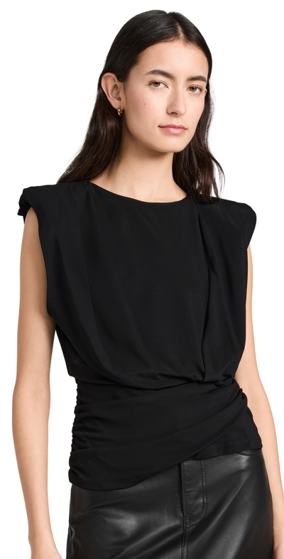 Simkhai Daton Sleeveless Draped Cinched-waist Top In Black