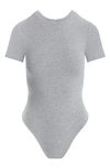Naked Wardrobe Crewneck Short Sleeve Cotton Bodysuit In Heather Grey