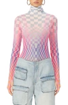 Afrm Zadie Mesh Turtleneck Top In Grid Ombre