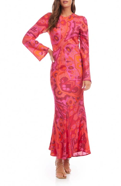 Fifteen Twenty Floral Long Sleeve Maxi Dress In Pink Multi Print