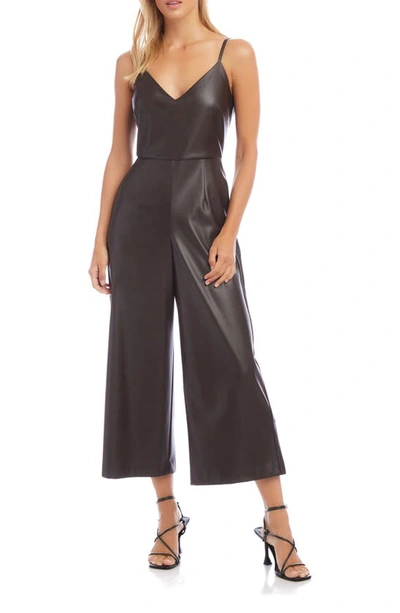 Fifteen Twenty Wide Leg Faux Leather Jumpsuit In Brown