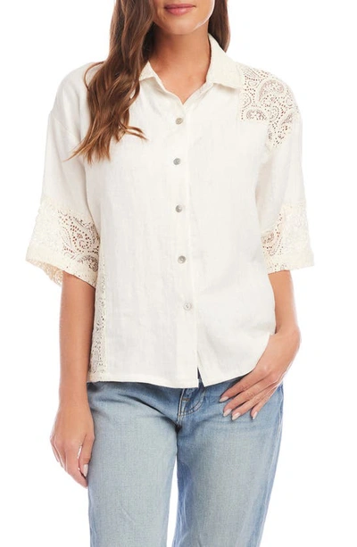 Fifteen Twenty Terra Lace Trim Linen Button-up Shirt In Ivory