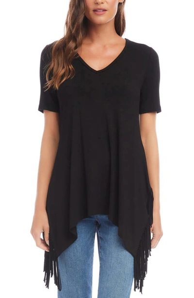 Karen Kane Fringe Handkerchief Hem Top In Black