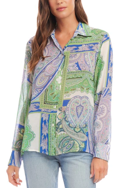 Karen Kane Paisley Print Georgette Button-up Shirt