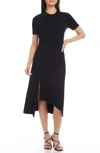 KAREN KANE ASYMMETRIC SLIT HEM MIDI DRESS