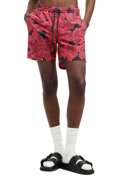 Allsaints Kaza Swim Trunks In Jet Blk/red