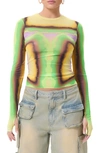 Afrm Kaylee Print Mesh Top In Thermal Ombre