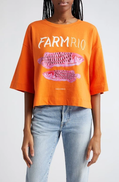 Farm Rio Tropical Fish Cotton Graphic T-shirt In Orange