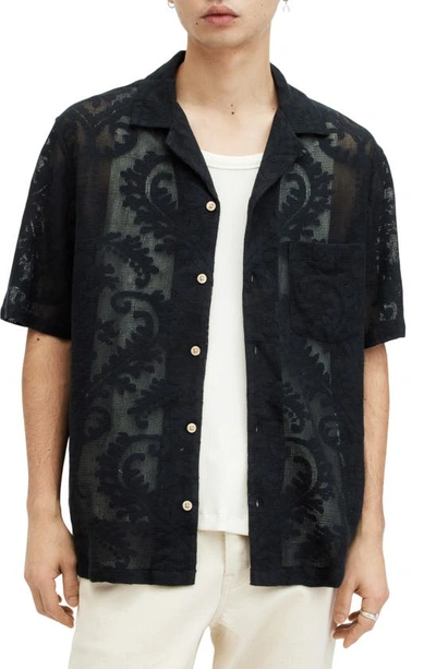 Allsaints Cerrito Crochet Lace Relaxed Fit Shirt In Black
