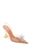 Amina Muaddi Glass Pointed Toe Slingback Pump In Matte Nude