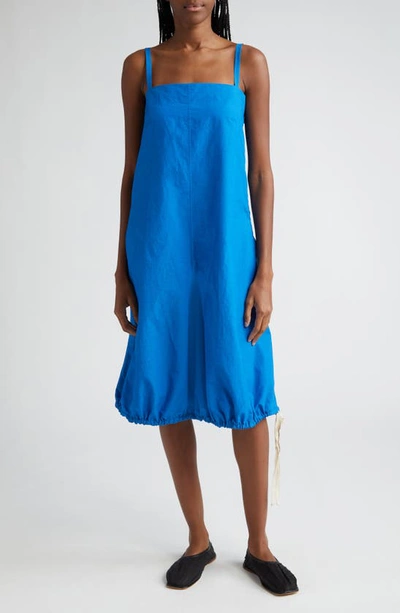 Proenza Schouler Jaqueline Crinkled Cotton-blend Poplin Dress In Blue