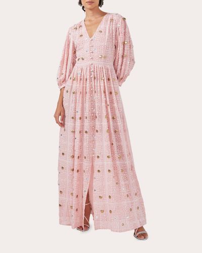 Hayley Menzies Gitana Embroidered Viscose Volume Maxi Dress In Pink