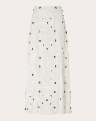 Hayley Menzies Women's Embroidered Double-split Maxi Skirt In White