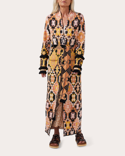 Hayley Menzies Cotton Jacquard Longline Cardigan In Magic Mosaic Terracotta Multi