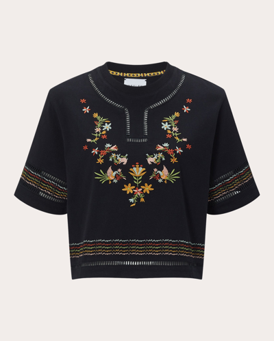 Hayley Menzies Women's Maya Embroidered Cropped T-shirt In Black