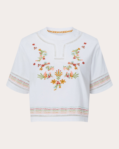Hayley Menzies Women's Maya Embroidered Cropped T-shirt In White