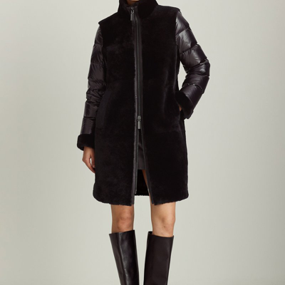 Dawn Levy Monique Mixed Media Shearling Coat In Black