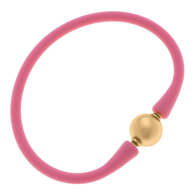 Canvas Style Bali 24k Gold Plated Ball Bead Silicone Bracelet In Bubblegum In Pink