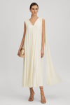 Reiss Lemon Pleated Cape Sleeve Midi Dress In Lemon