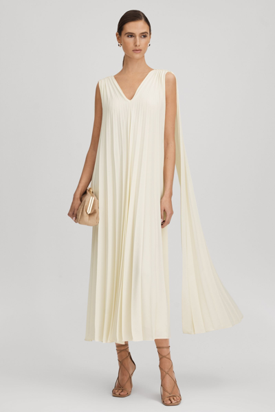 Reiss Pleated Midi Dress In Lemon