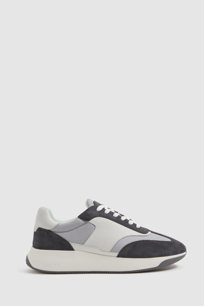 Reiss Emmett Contrast-panel Leather And Suede Low-top Trainers In Grey Mix