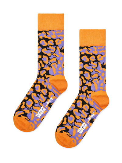Happy Socks Men's  X Awake Ny Leopard Crew Socks In Orange Purple
