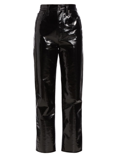 Agolde Women's 90s Leather Pinched-waist Pants In Black Patent