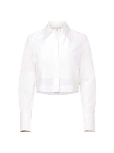 Equipment Dahlia Cropped Bib-front Button-down Blouse In Bright_white