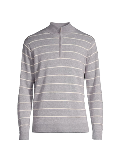 Peter Millar Crown Eastham Striped Quarter Zip Sweater In British Grey