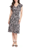London Times Flutter Sleeve Jersey A-line Dress In Black/ Blush