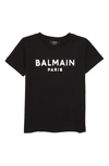 BALMAIN KIDS' FLOCKED LOGO COTTON GRAPHIC TEE