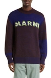 Marni Intarsia-knit-logo Virgin-wool Sweater In Coffee