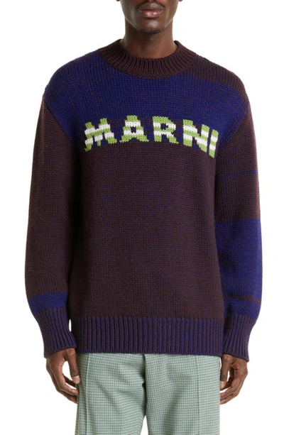 Marni Intarsia-knit-logo Virgin-wool Sweater In Multicolor