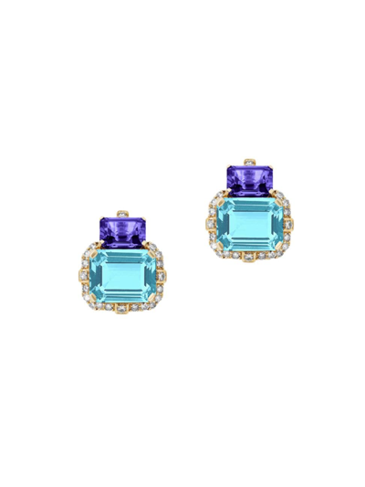 Goshwara Women's Gossip 18k Yellow Gold, 0.42 Tcw Diamond & Multi-stone Stud Earrings In Blue